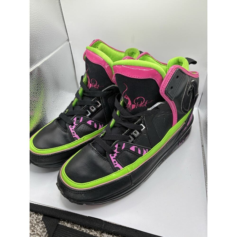Baby Phat High Top Sneakers Women’s 9 Y2K Vintage Leather Black Neon Pink Green